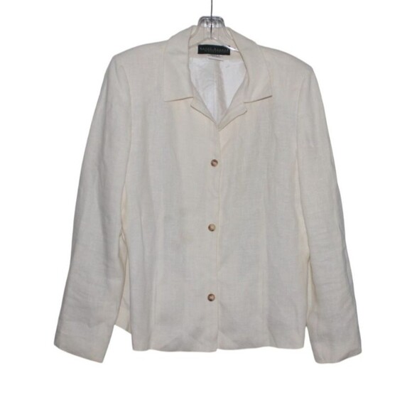 Harve Benard Blouse Linen Top Womens 12 Ivory Long Sleeves Size 12 - Picture 3 of 6